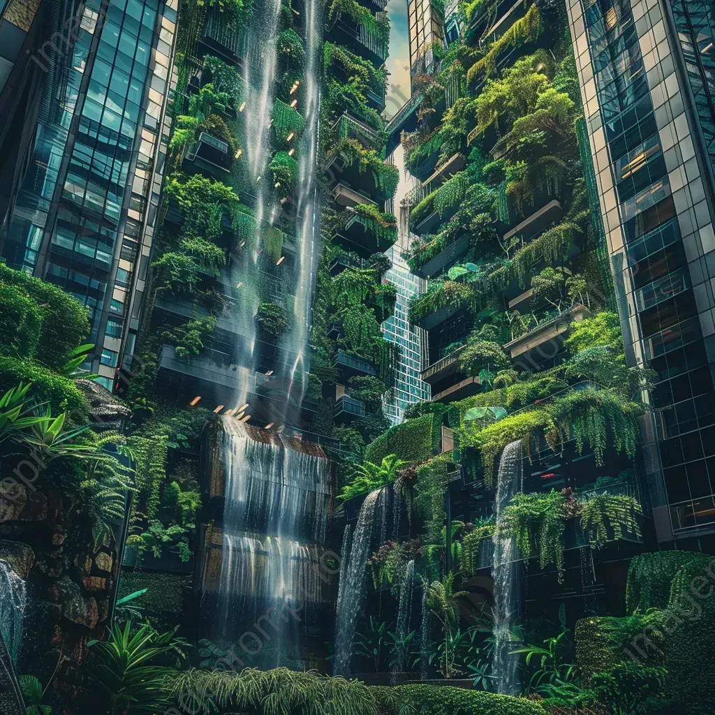 Urban jungle with skyscrapers covered in greenery - Image 4