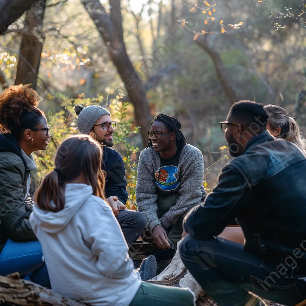 Leaders discussing in an outdoor retreat atmosphere - Image 1