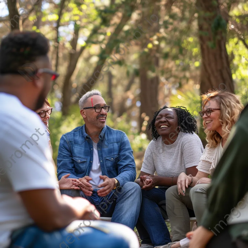 Leaders discussing in an outdoor retreat atmosphere - Image 4