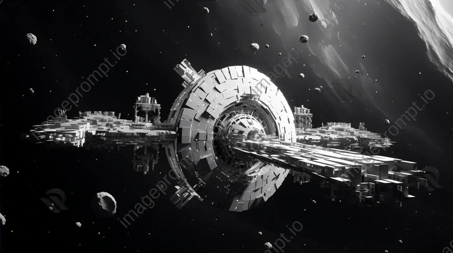 Low poly space station with origami-style folds and a monochrome galaxy view - Image 4