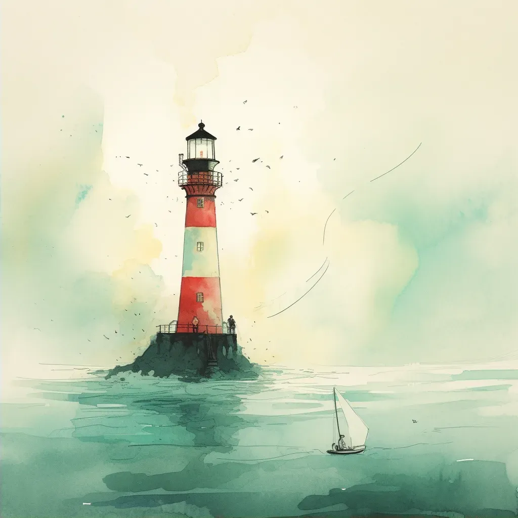 Sailor navigating through dense fog towards a distant lighthouse - Image 2