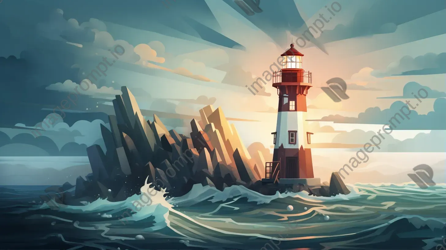 Dramatic low poly interpretation of a lighthouse in a storm - Image 1