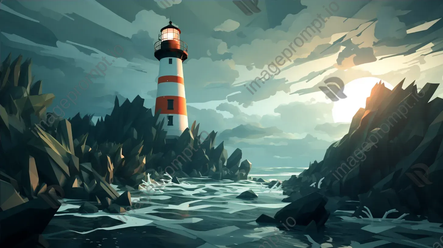 Dramatic low poly interpretation of a lighthouse in a storm - Image 4