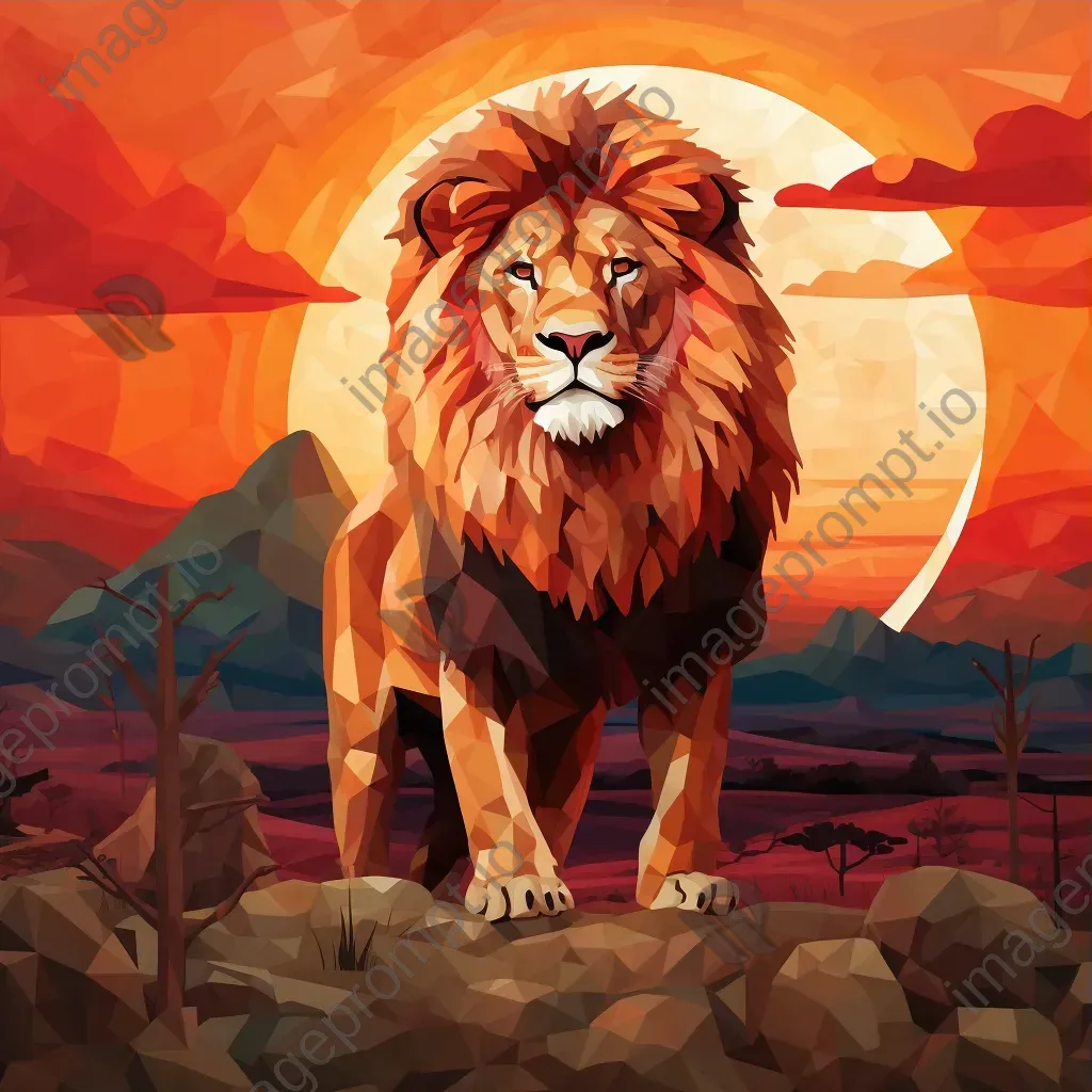 Geometric representation of lion in low poly style in African savanna setting - Image 3