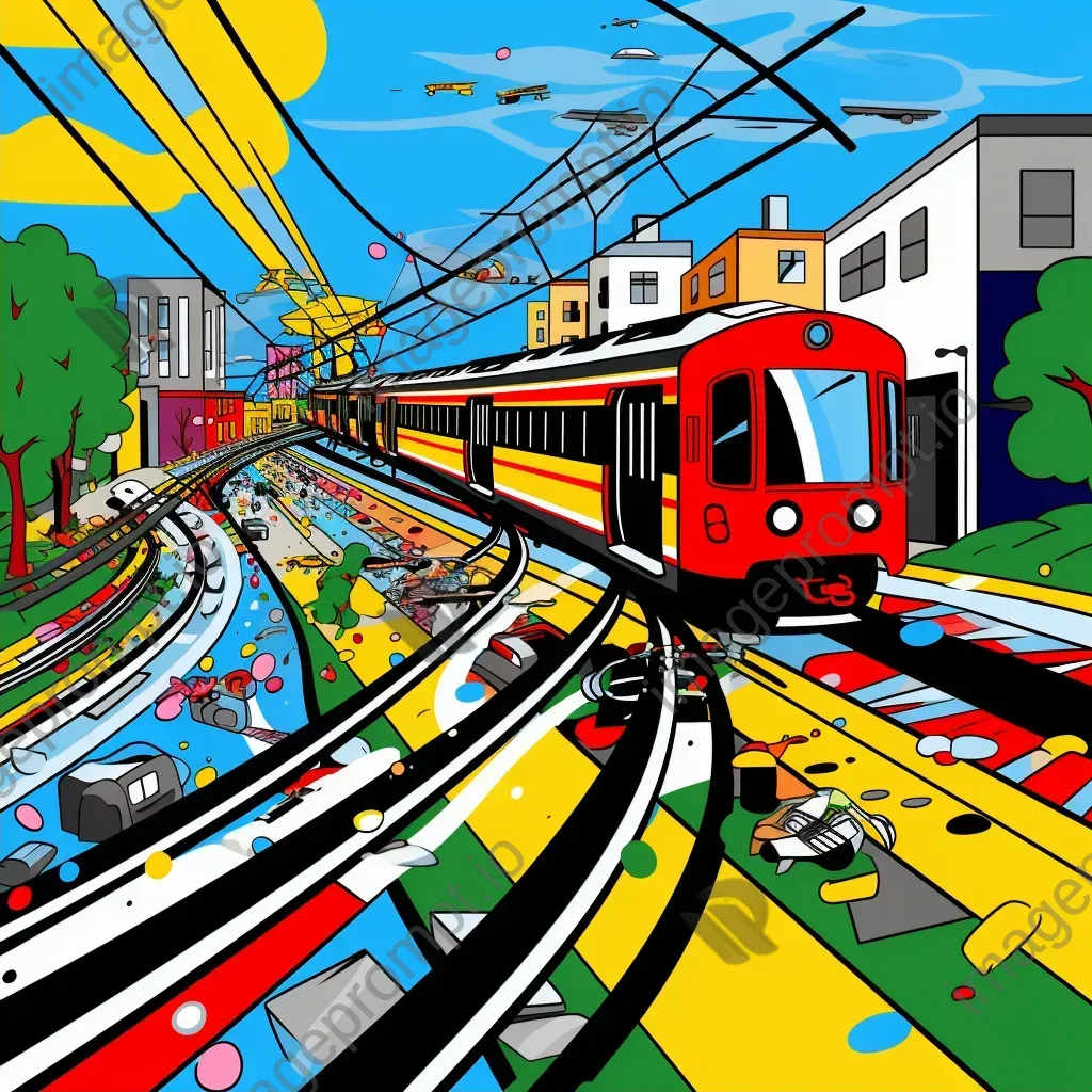 Vibrant Pop Art styled representation of the Trolley Problem, highlighting a moral dilemma - Image 2