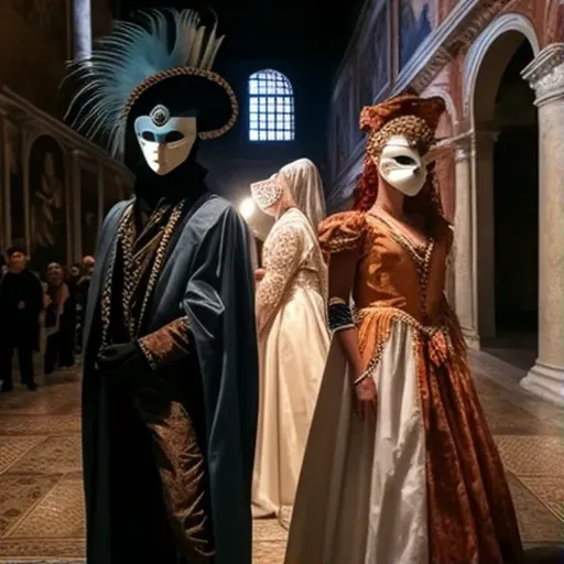 Masquerade ball in Renaissance Venice with masks and costumes - Image 1