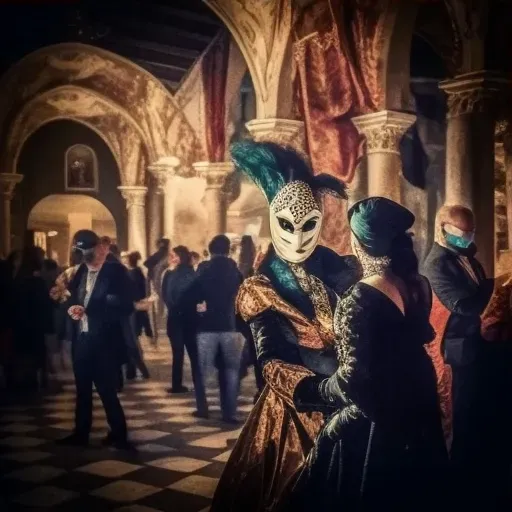 Masquerade ball in Renaissance Venice with masks and costumes - Image 3