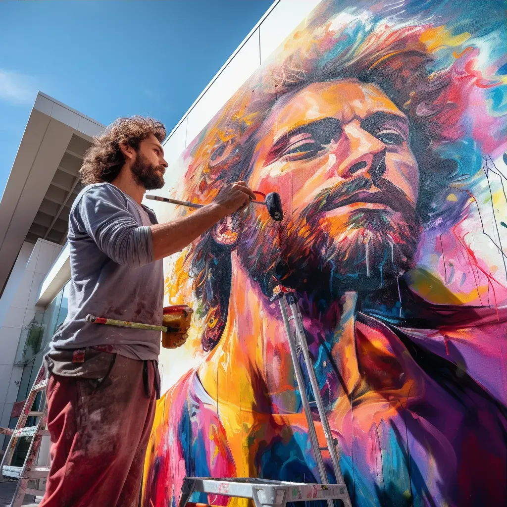 Street artist creating graffiti art on a building. - Image 3