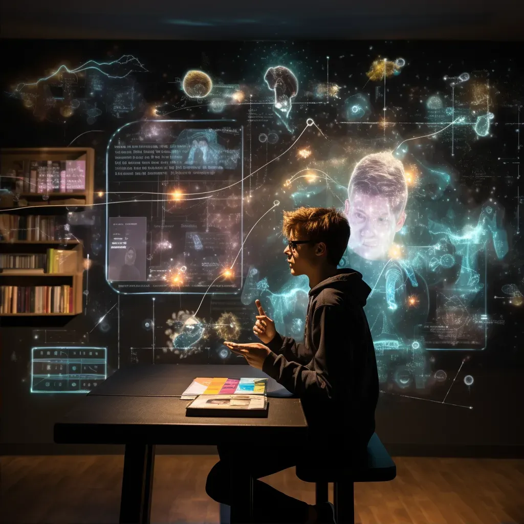 Image of a student in a virtual classroom interacting with holographic images - Image 2