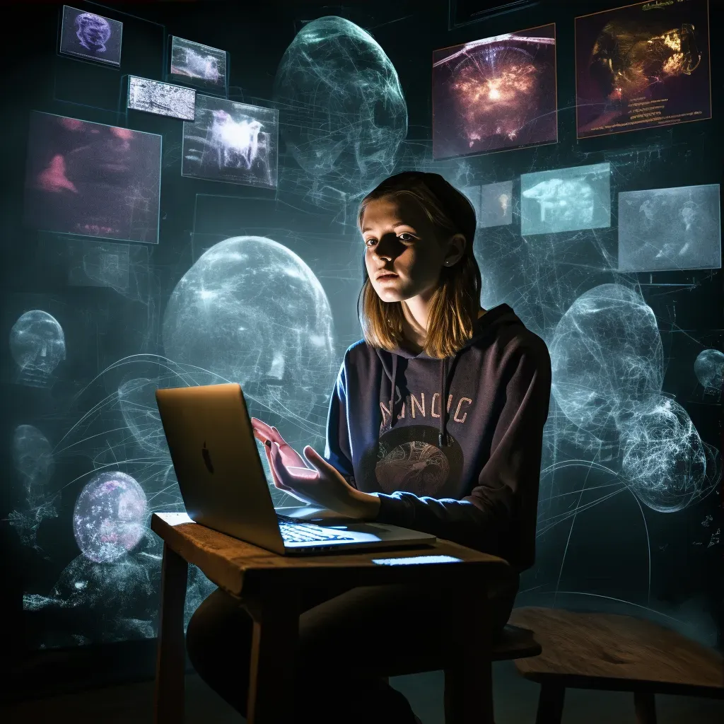 Image of a student in a virtual classroom interacting with holographic images - Image 3