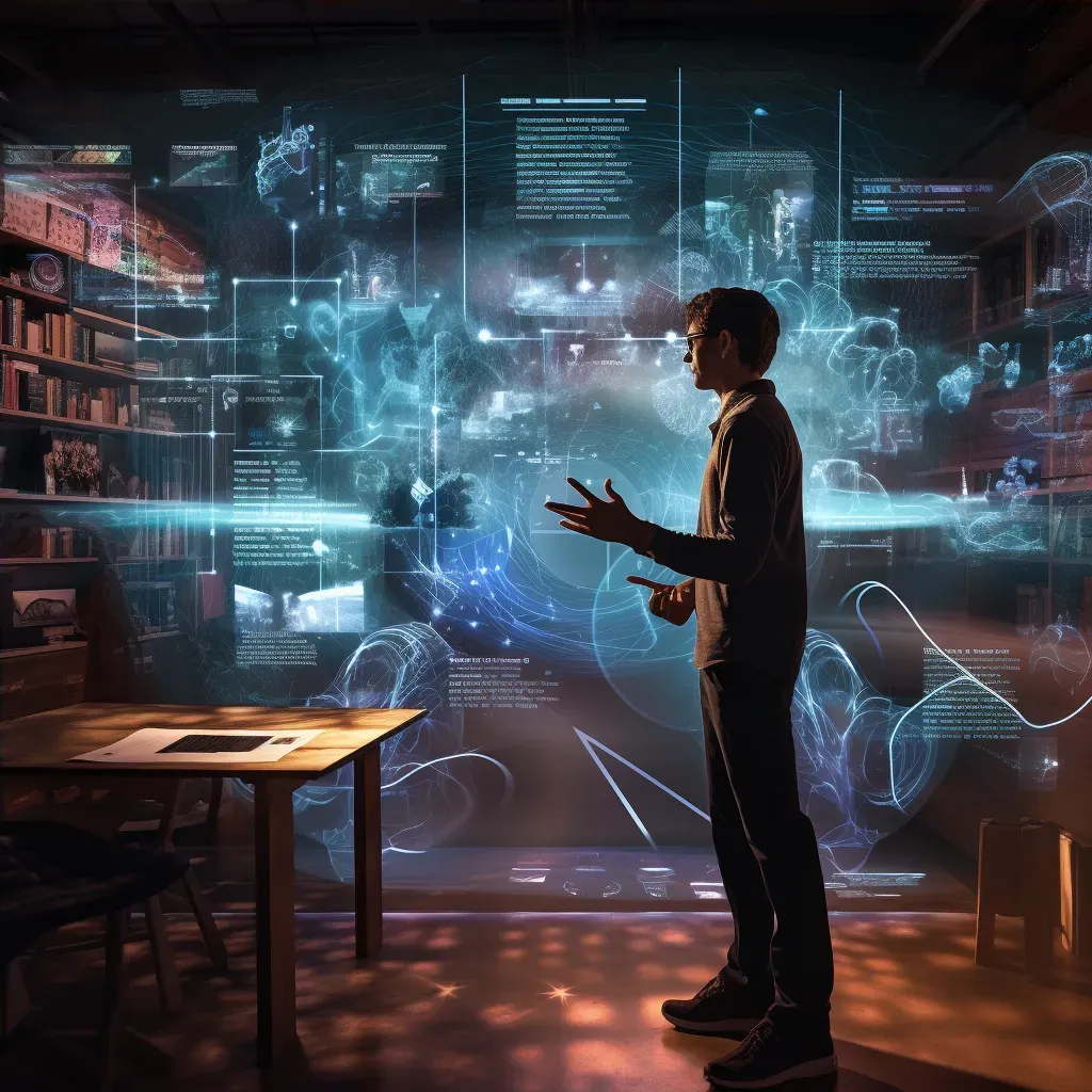 Image of a student in a virtual classroom interacting with holographic images - Image 4