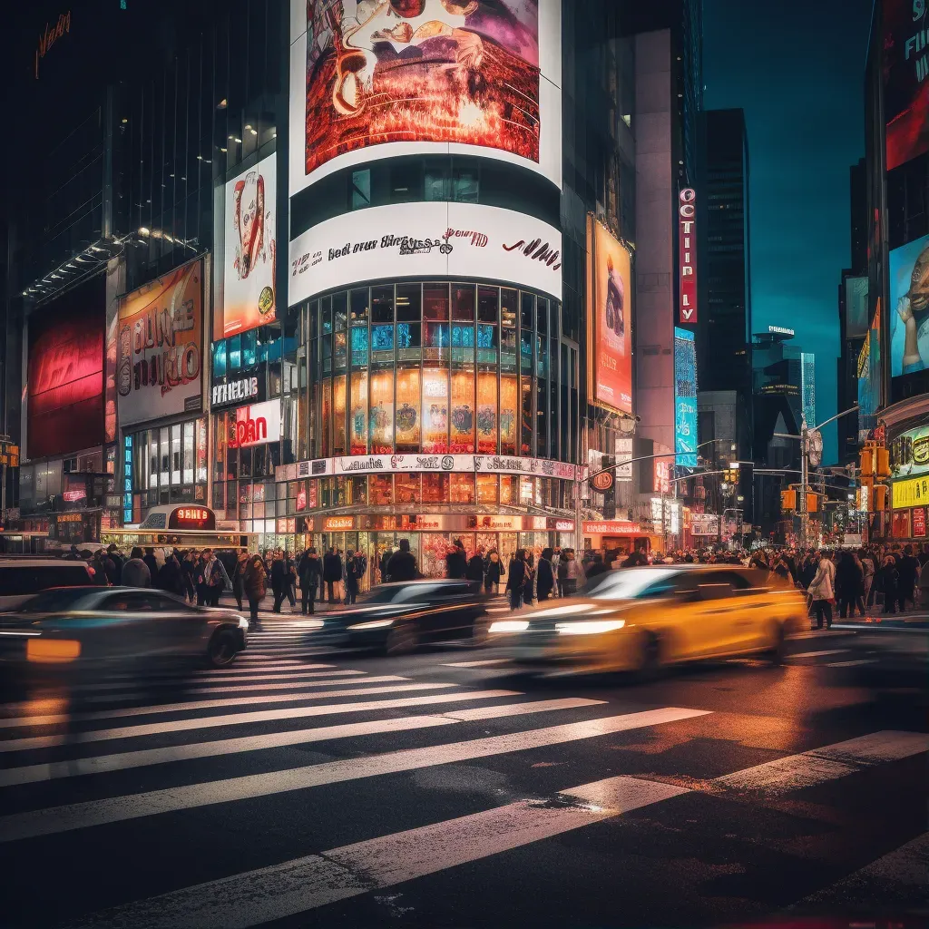 Busy urban intersection at night with neon signs and vibrant activity - Image 1