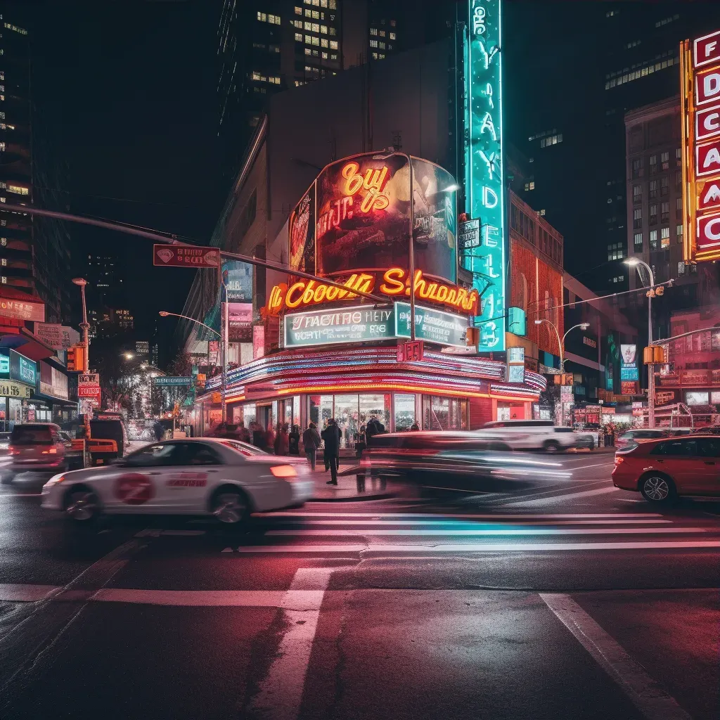 Busy urban intersection at night with neon signs and vibrant activity - Image 3