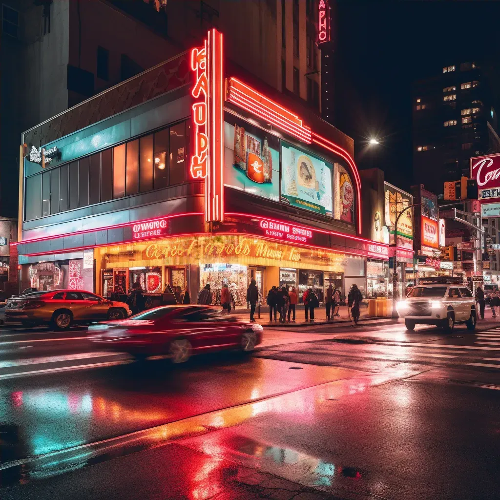 Busy urban intersection at night with neon signs and vibrant activity - Image 4