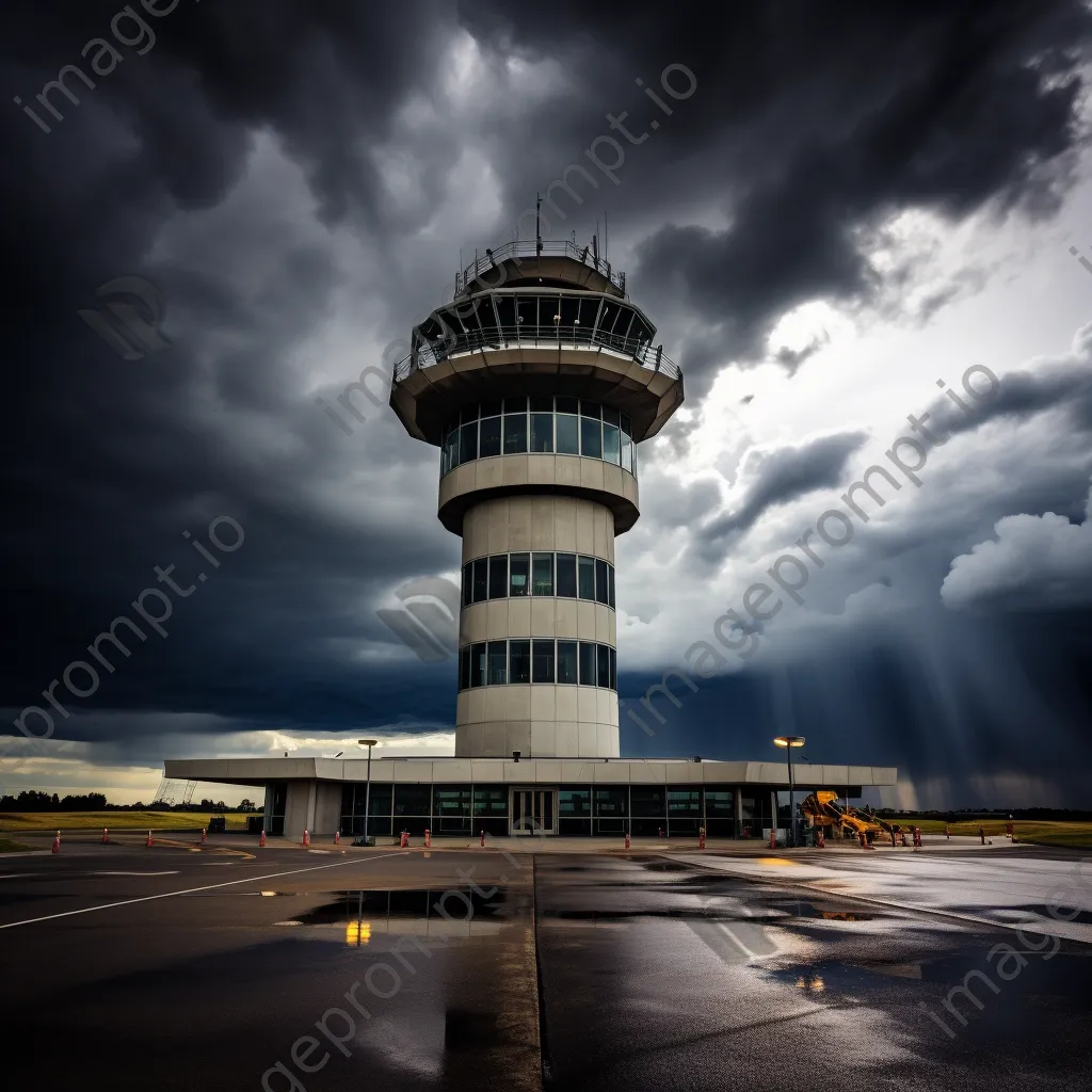 Airport control tower under a stormy sky - Image 2