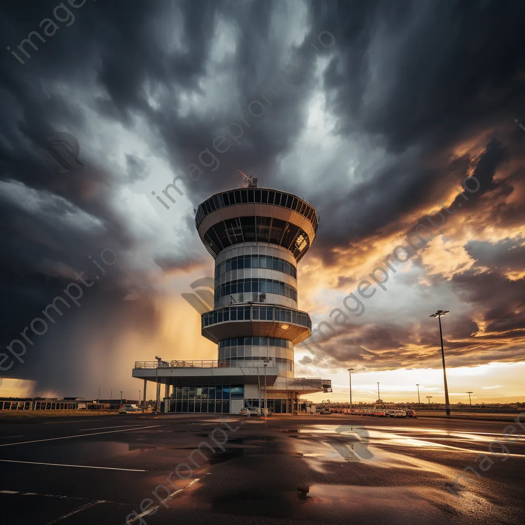 Airport control tower under a stormy sky - Image 3