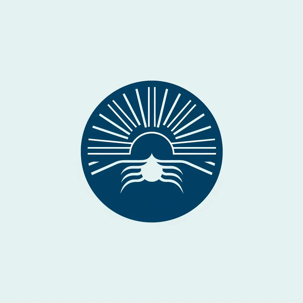 Sleek and modern logo design with sun icon in blue and white colors - Image 2