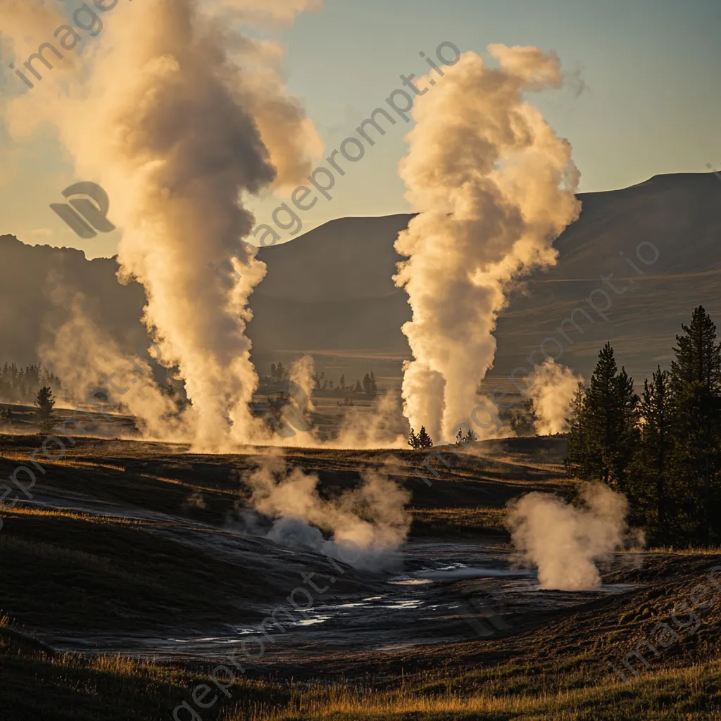 Geysers erupting in a geothermal valley capturing natural power. - Image 1