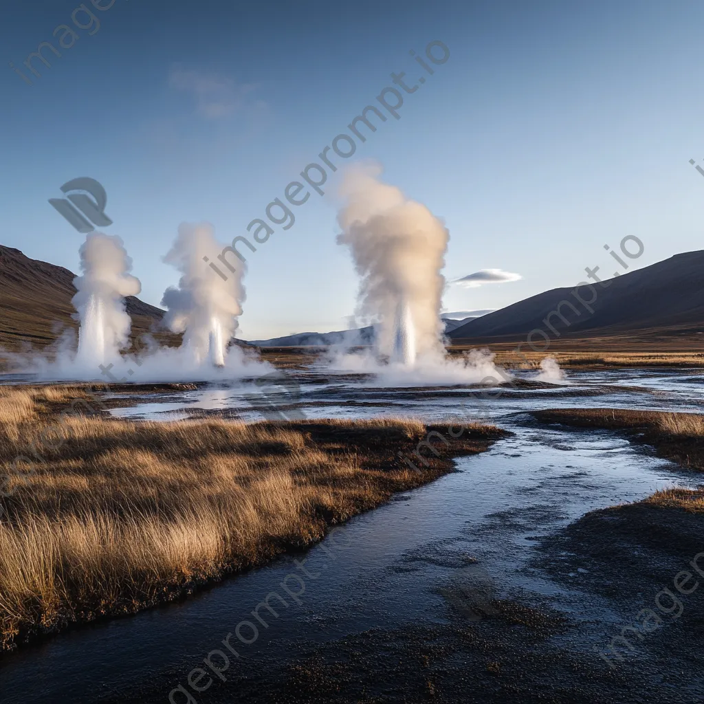 Geysers erupting in a geothermal valley capturing natural power. - Image 3