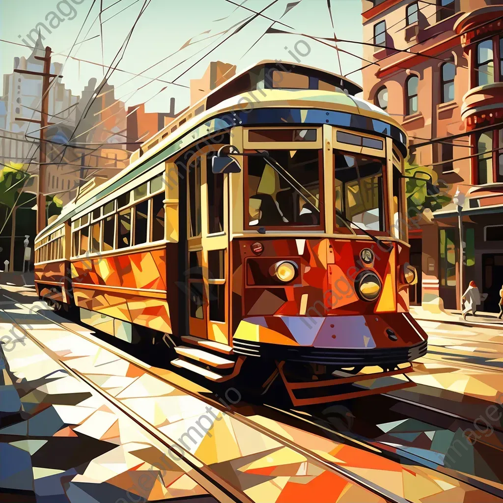 Vintage San Francisco trams presented in low poly style with sunshine casting angular shadows - Image 2