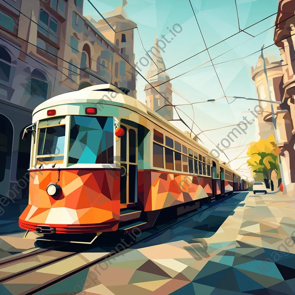 Vintage San Francisco trams presented in low poly style with sunshine casting angular shadows - Image 3