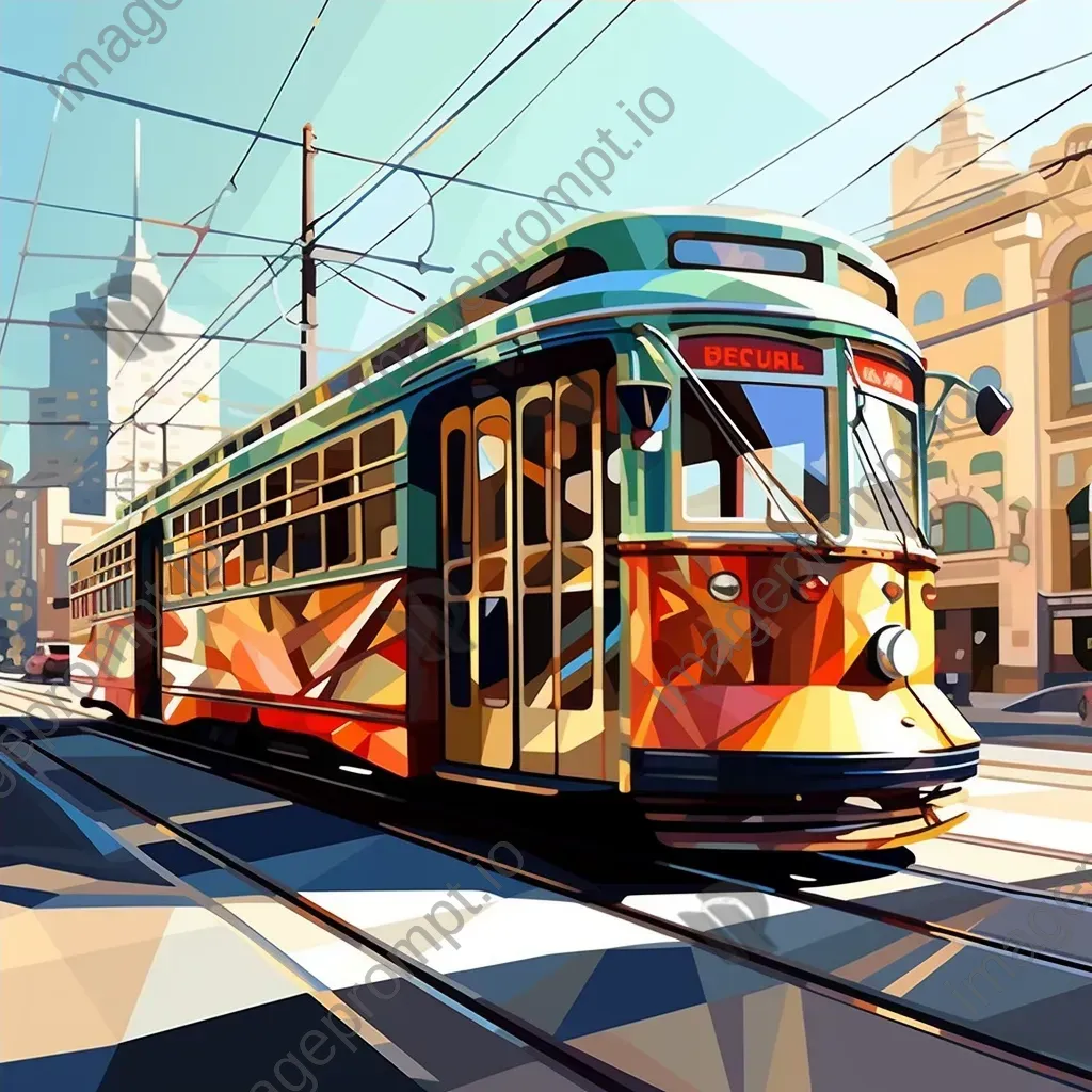 Vintage San Francisco trams presented in low poly style with sunshine casting angular shadows - Image 4