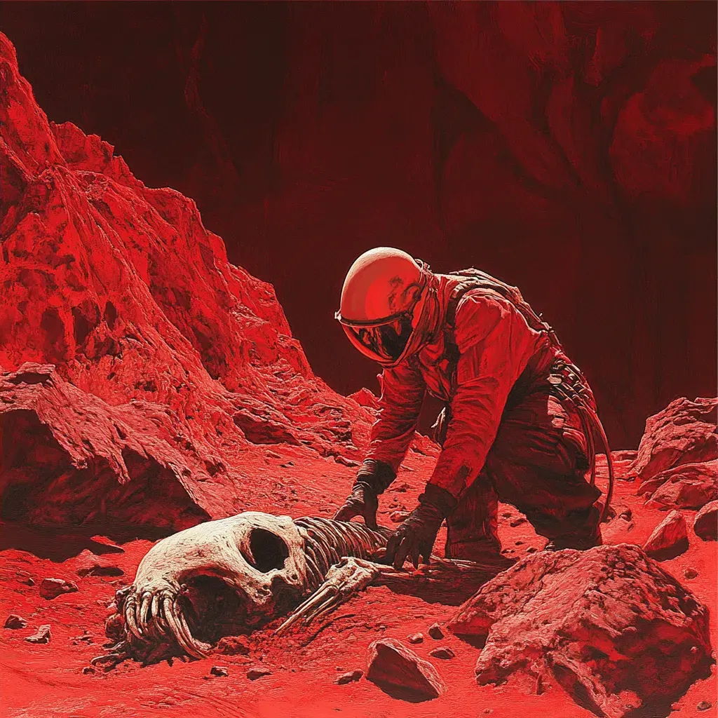 Digital art of an archaeologist uncovering fossilized alien remains on Mars - Image 4