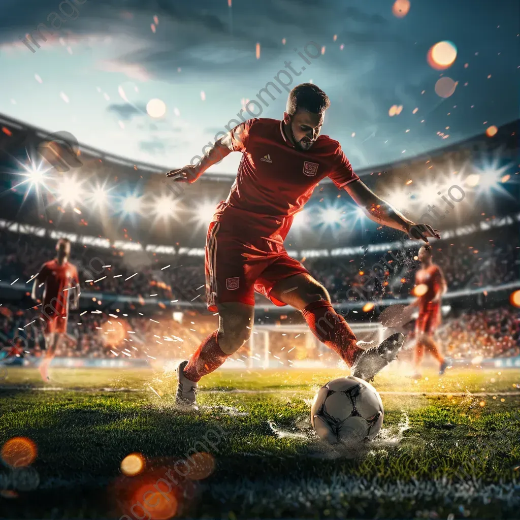 Soccer player in action kicking the ball on the field - Image 1