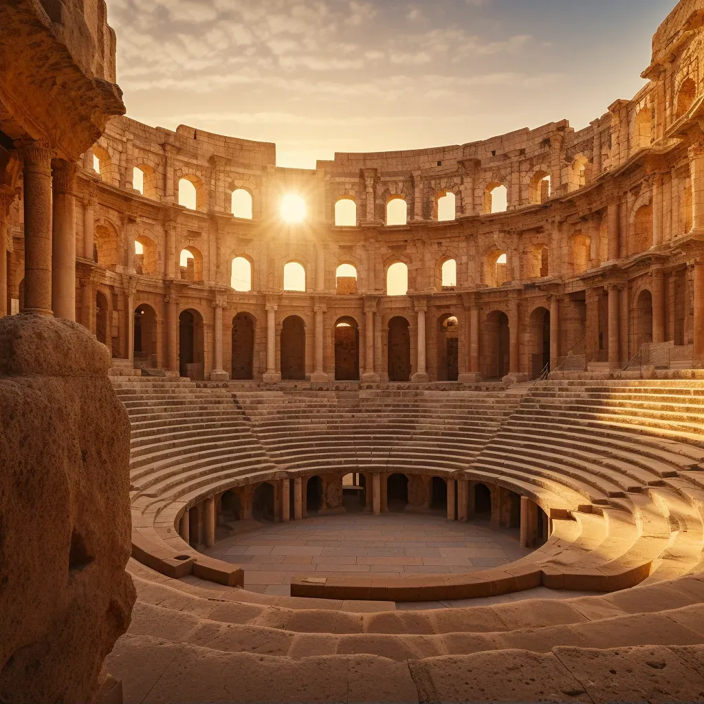 Ancient Roman amphitheater in golden sunlight with intricate architecture - Image 2