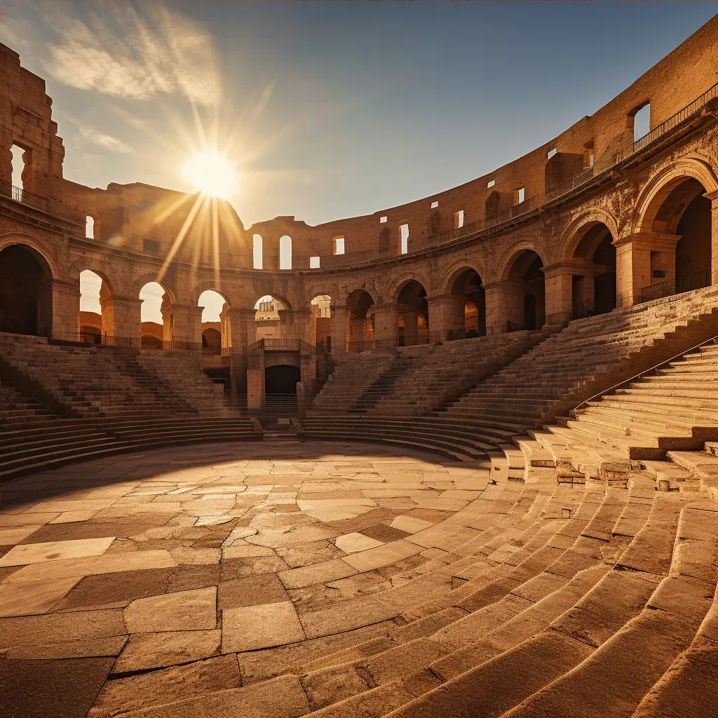 Ancient Roman amphitheater in golden sunlight with intricate architecture - Image 4