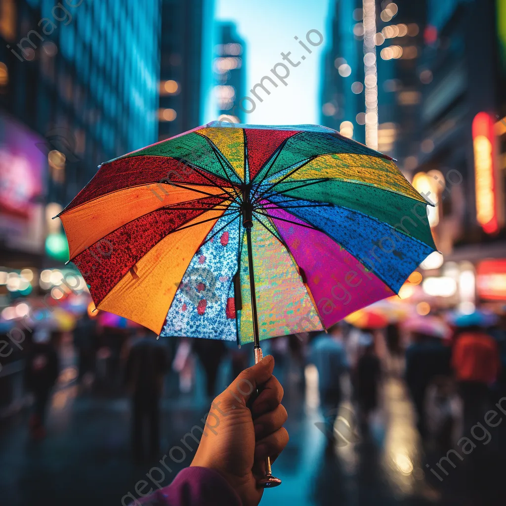 Close-up of a hand holding a colorful umbrella - Image 2