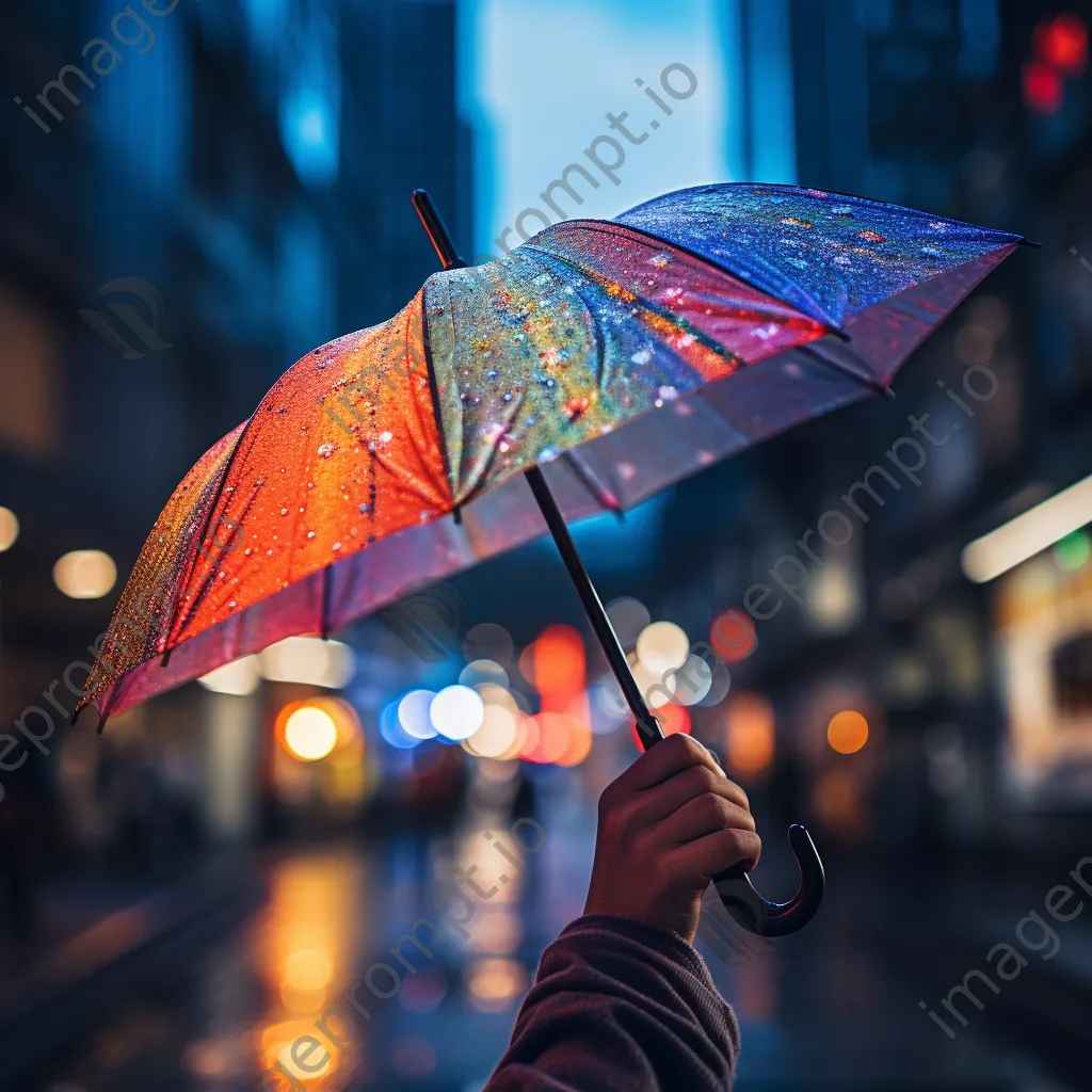 Close-up of a hand holding a colorful umbrella - Image 3