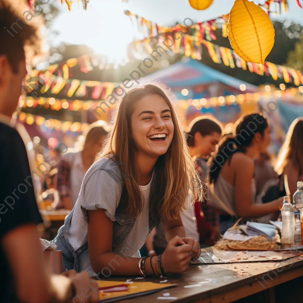 Students enjoying various activities at a college outdoor festival. - Image 1