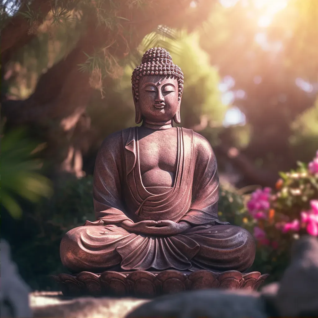 Buddha statue in Zen garden with vibrant aura - Image 2