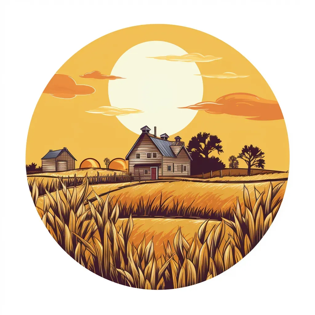 Harvest moon logo with cornfield, rustic barn, autumn colors - Image 1