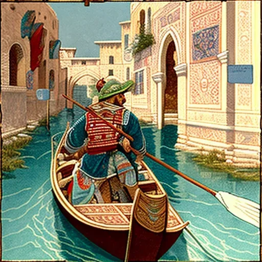 Image of an Inuit kayaker navigating the canals of Venice - Image 1