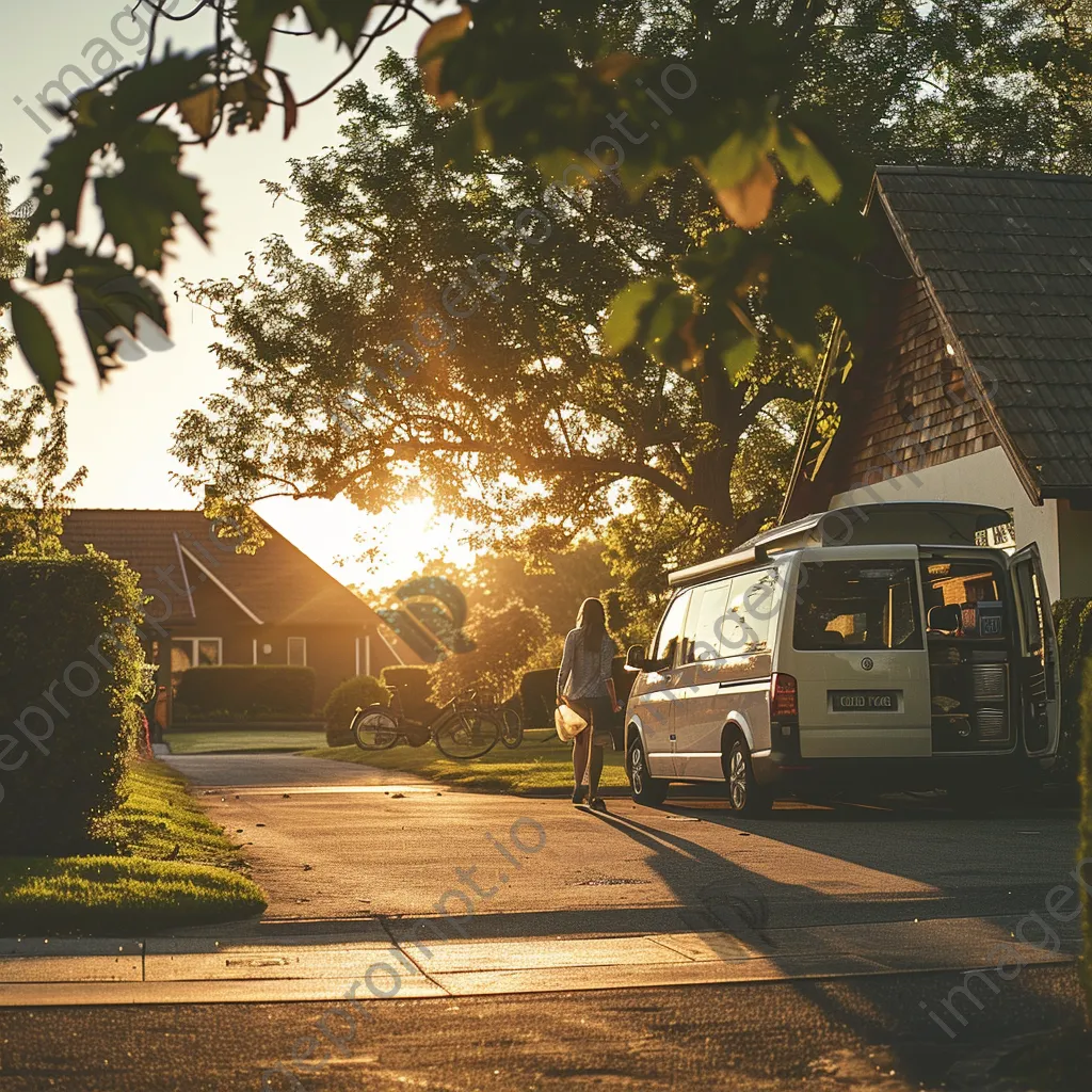 Family packing their camper van on a sunny morning - Image 4