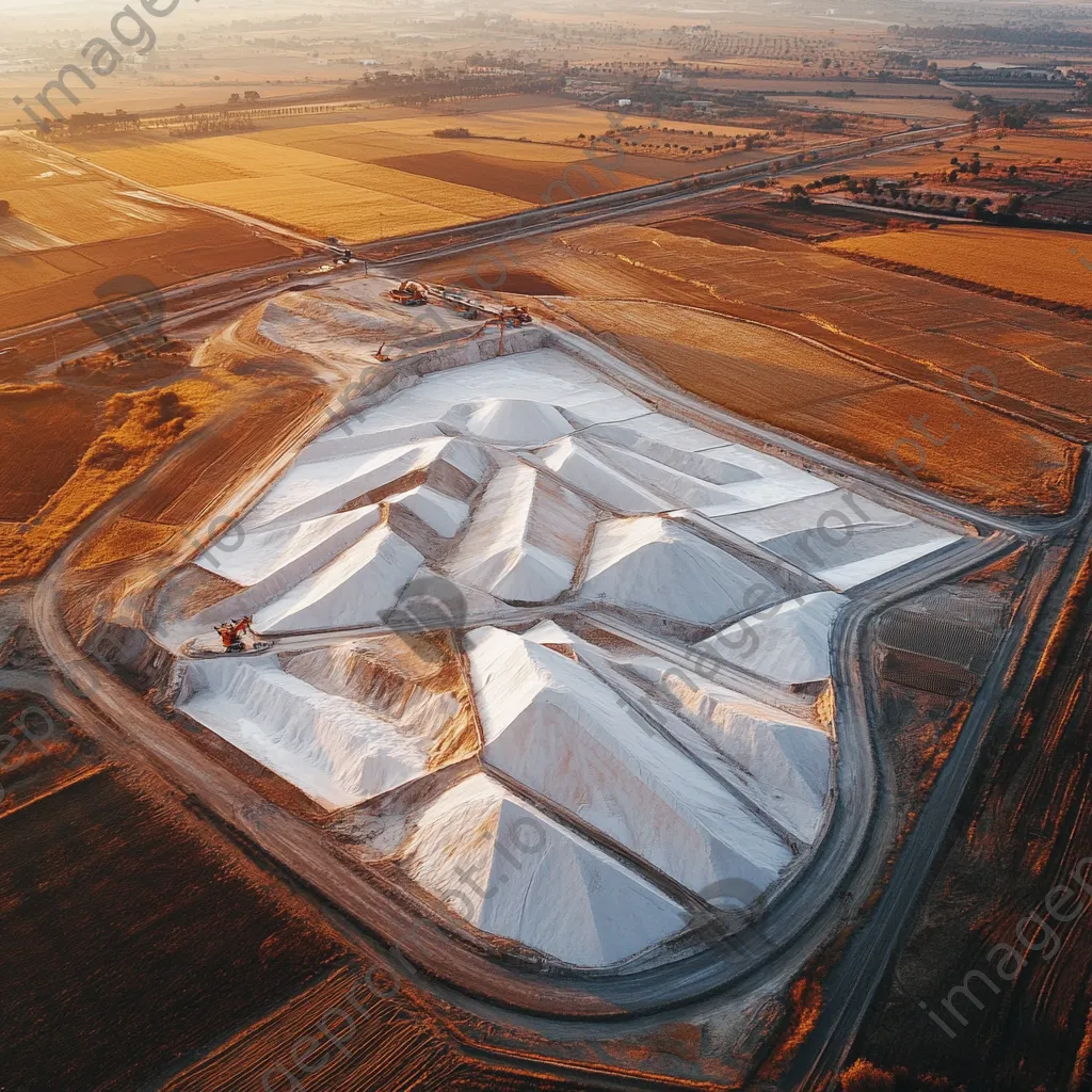 Aerial view of traditional salt mine with geometric piles - Image 1