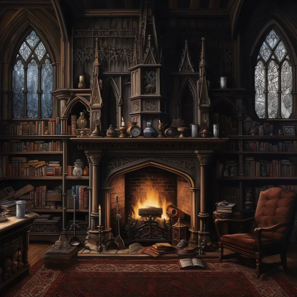 Image of a Gothic study with peculiar curiosities and unsettling shadows - Image 2