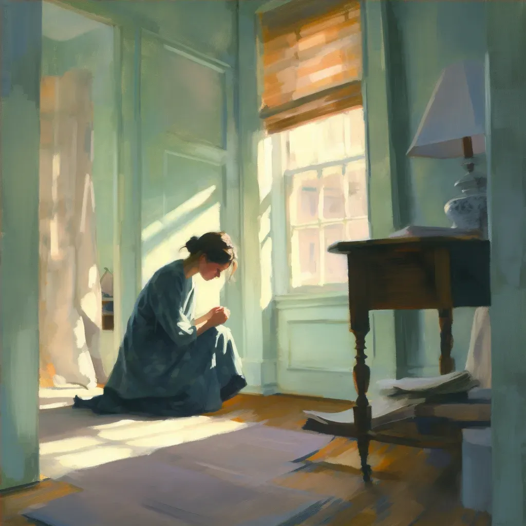 Woman in prayer bathed in divine light in a tranquil room - Image 4