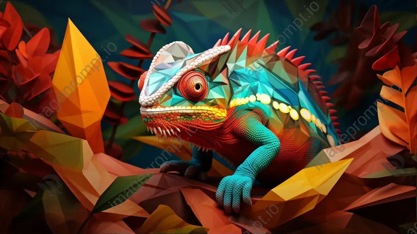 Geometric representation of a chameleon blending with foliage - Image 1