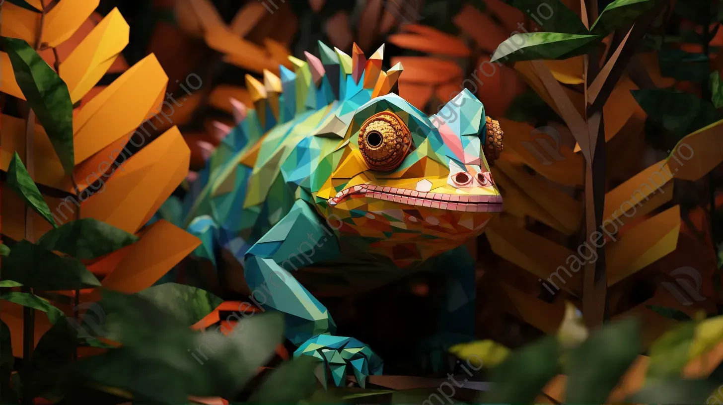 Geometric representation of a chameleon blending with foliage - Image 2