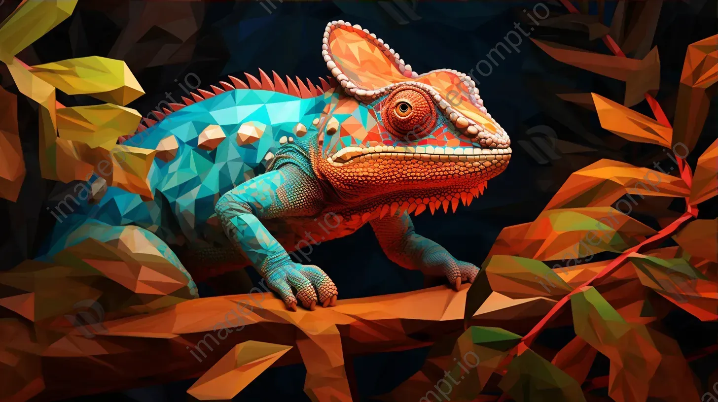 Geometric representation of a chameleon blending with foliage - Image 3