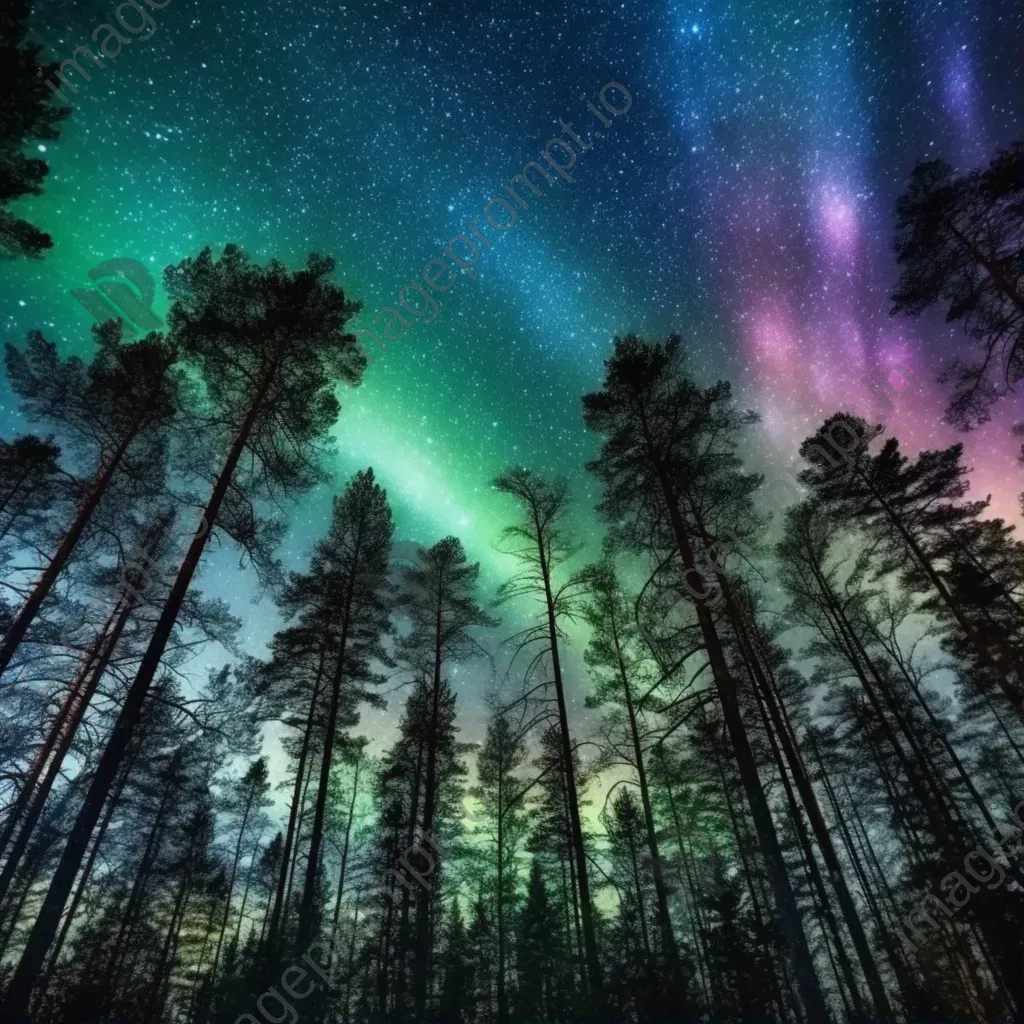 Northern lights over pine forest - Image 1