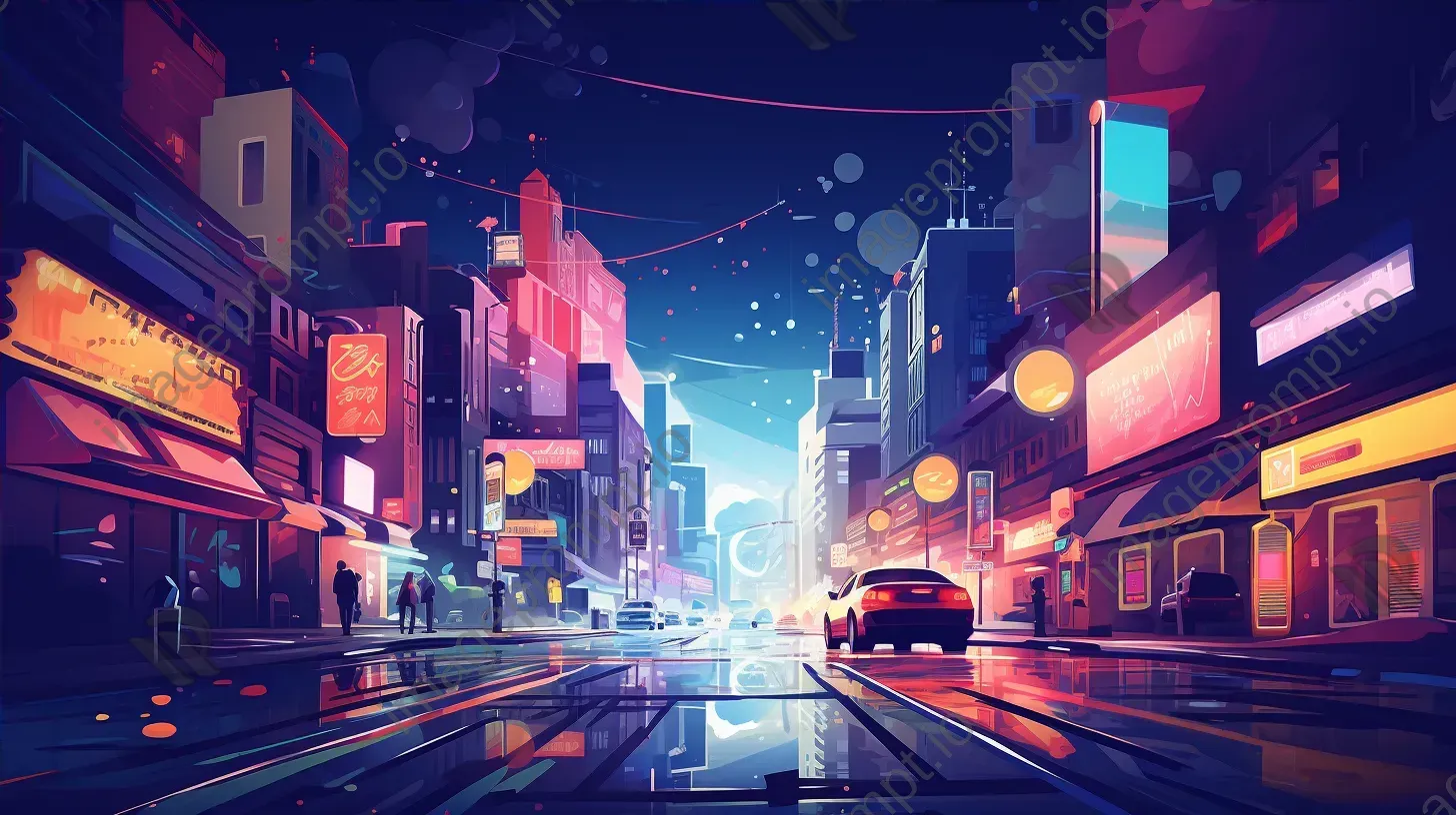 Bright neon low poly cityscape at night - Image 4