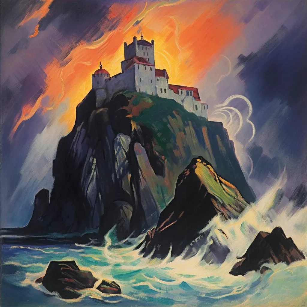 Image of a sinister castle on a craggy cliff with lightning - Image 3