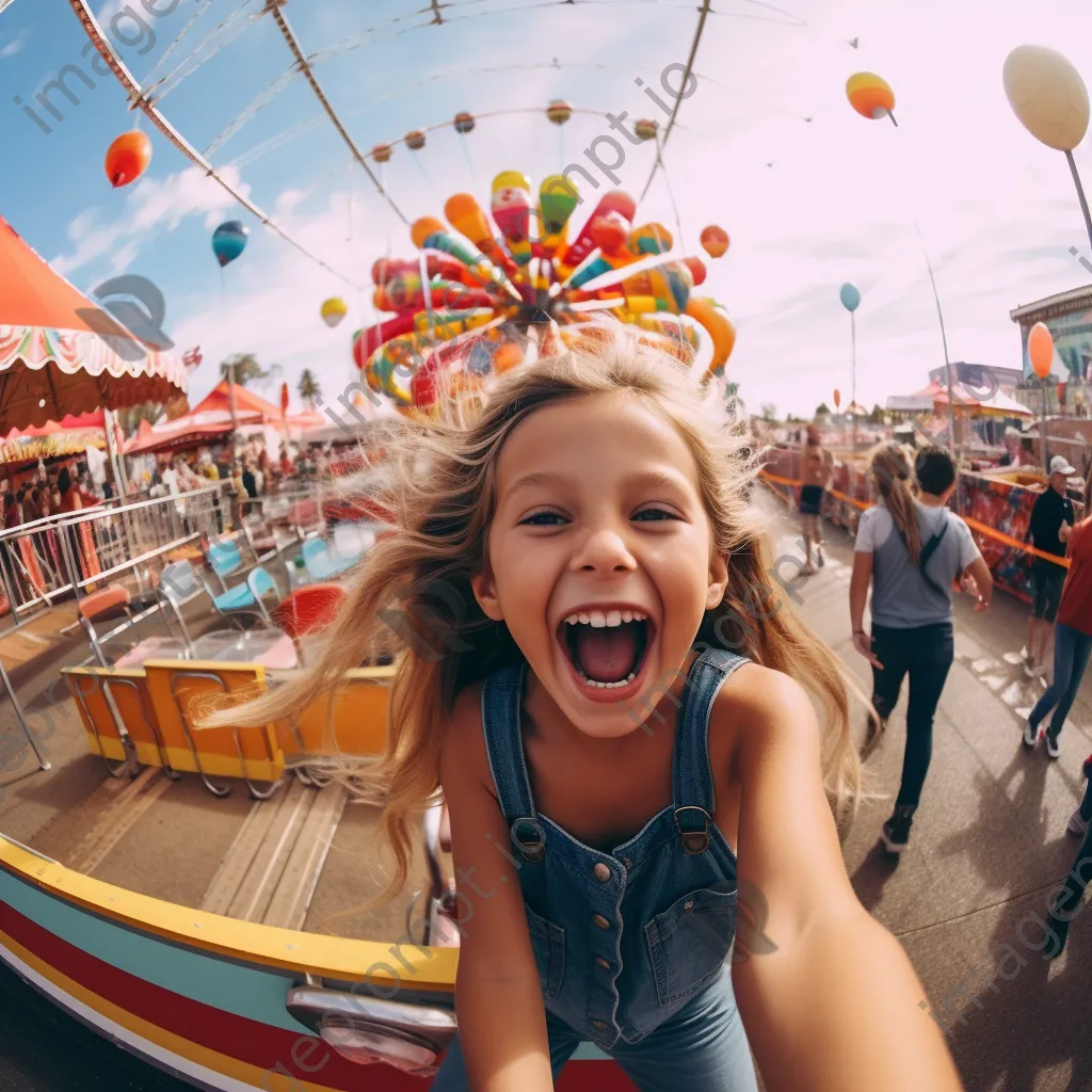 Children enjoying a fun carnival with colorful rides - Image 1