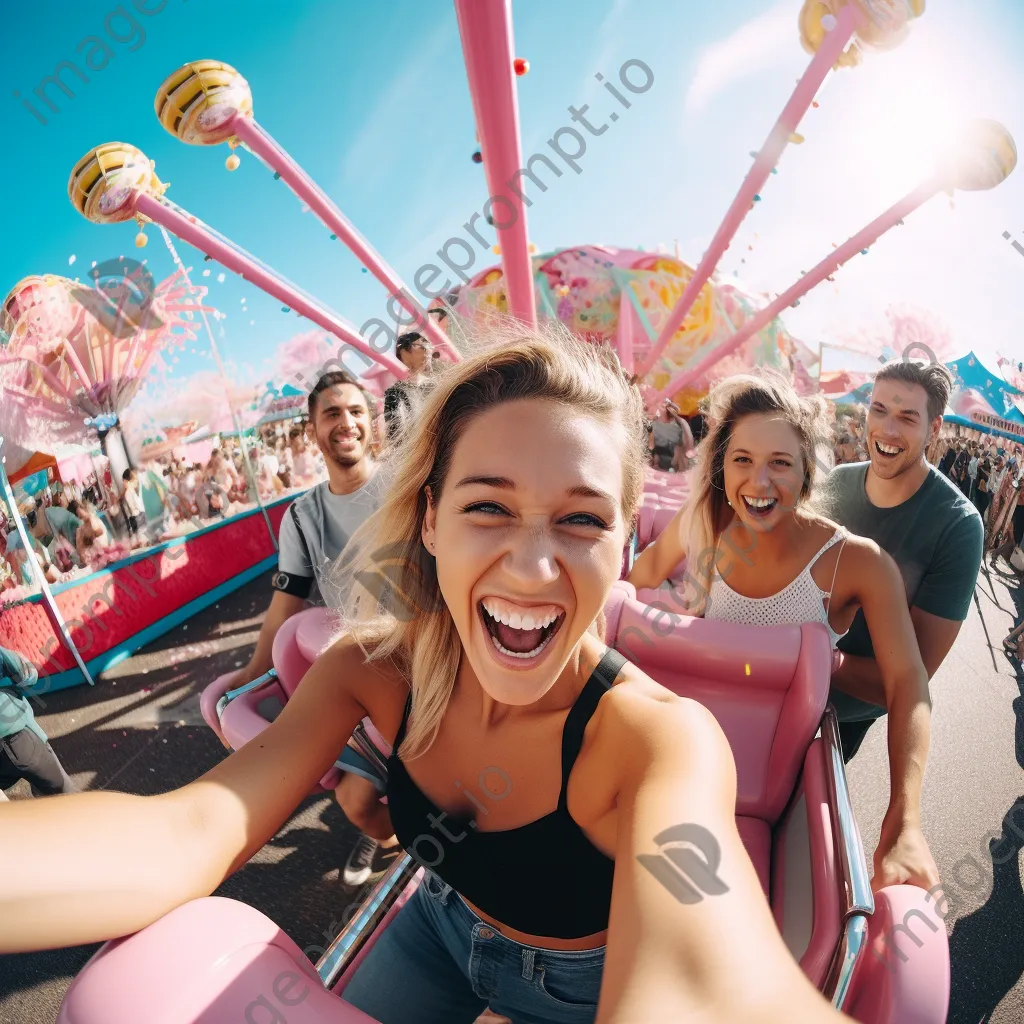 Children enjoying a fun carnival with colorful rides - Image 2