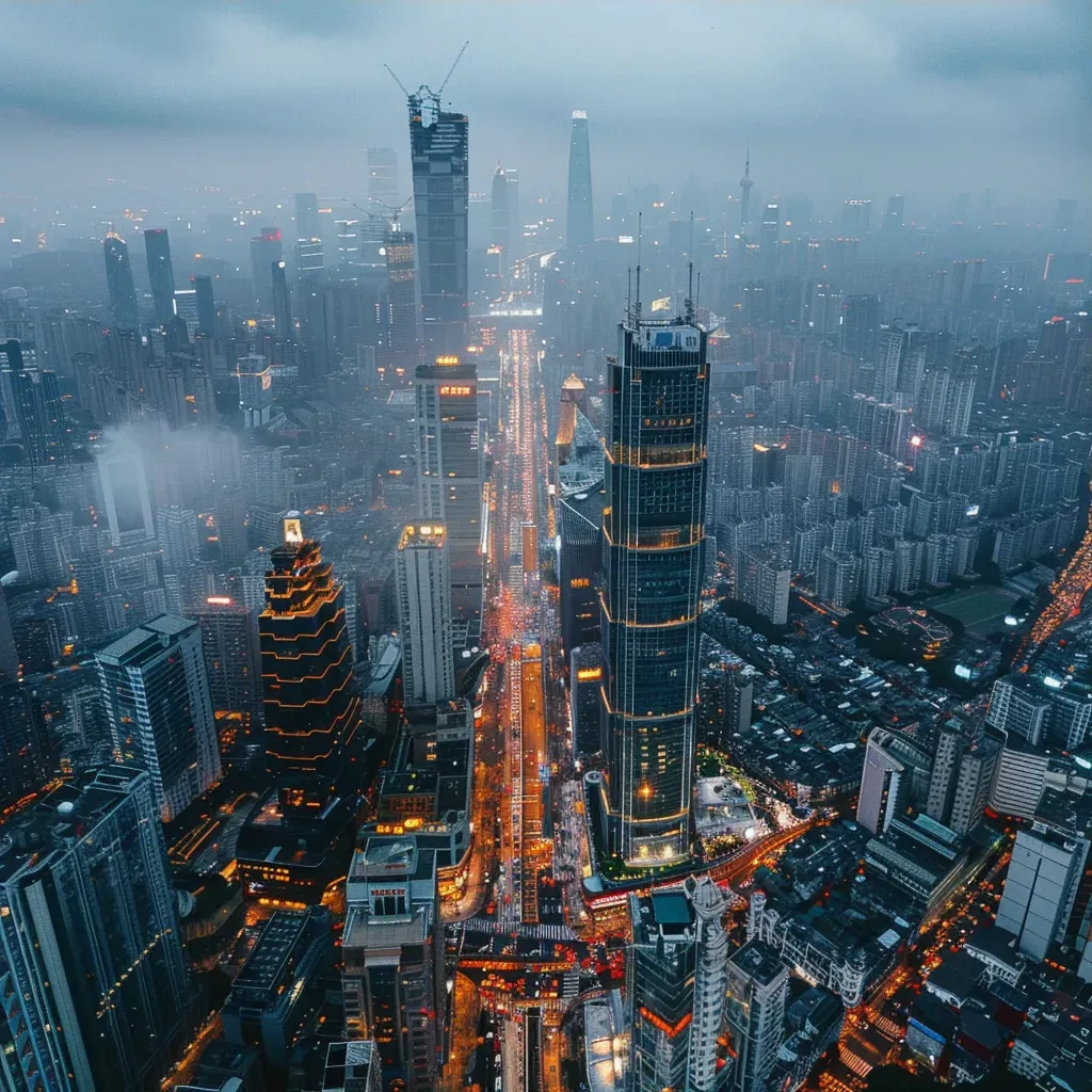 Aerial view of urban cityscape in black and white - Image 3