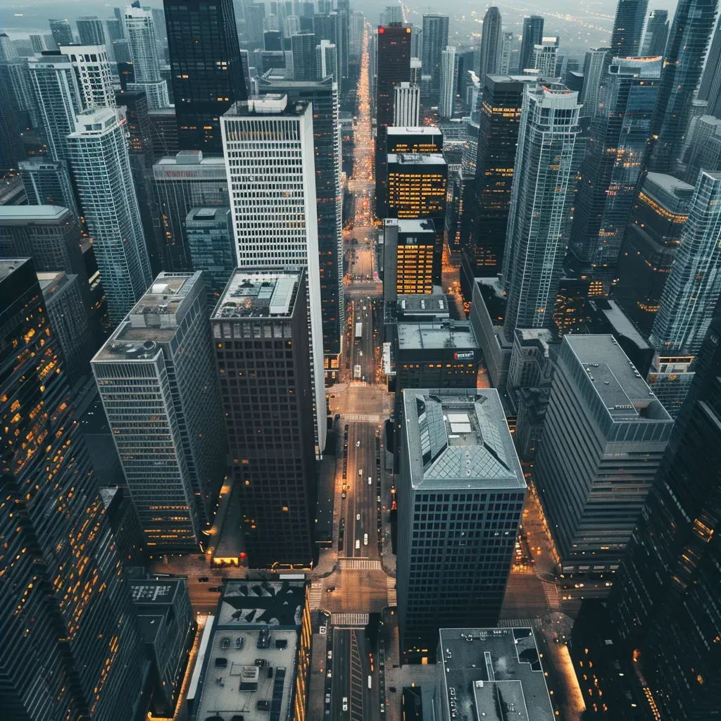 Aerial view of urban cityscape in black and white - Image 4